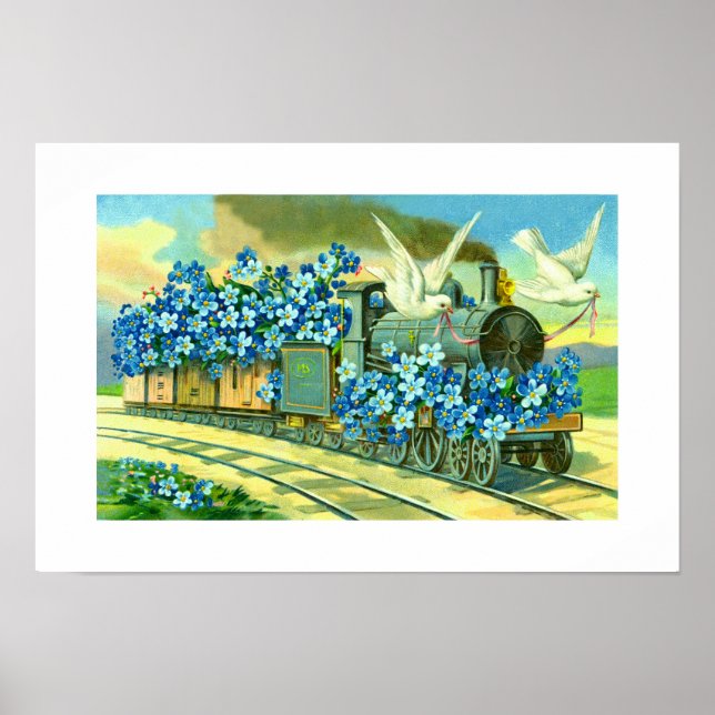Blommor, duvor och tåg poster (Framsidan)