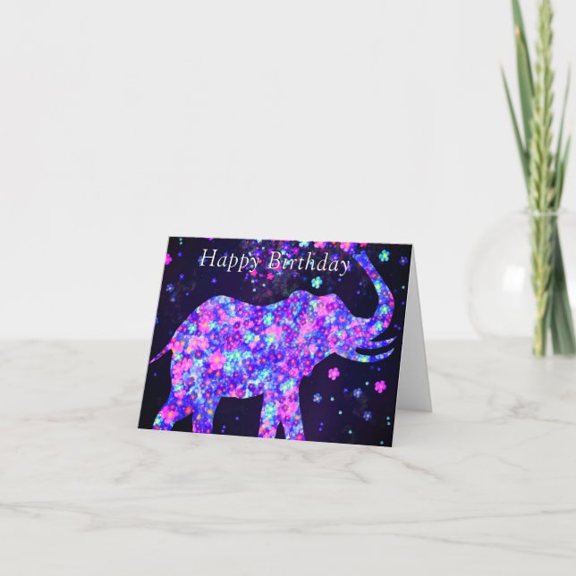 Blommor Elephant Birthday Card - Anpassade Kort (Framsida)