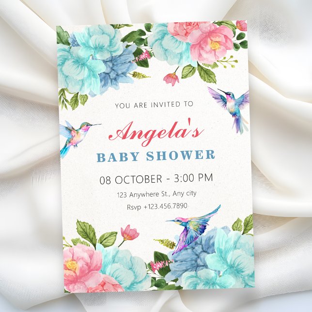 Blommor fågel baby shower inbjudningar (Skapare uppladdad)
