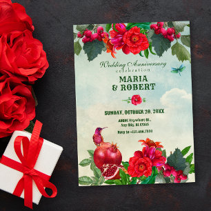 Blommor Fågel Retro Vintage bröllopsjubileum Inbjudningar