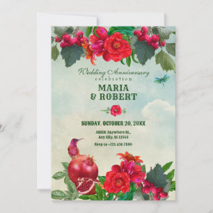 Blommor Fågel Retro Vintage bröllopsjubileum Spara Datumet