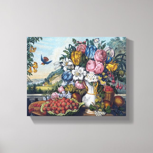 Blommor Fågelfrukt, stillastående liv Canvastryck (Framsida)