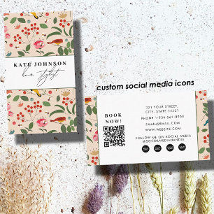 Blommor Fåglar Bin Salong Frisör Makeup Visitkort