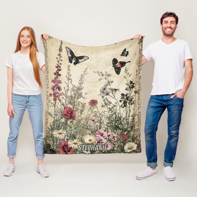 Blommor, fåglar och fjäril på Åldras Papper (2) Fleecefilt (På plats)