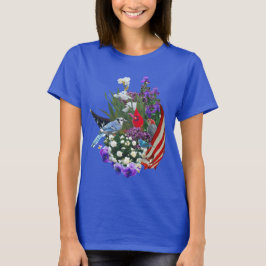 blommor, fåglar och T-tröja för flagga 2r T Shirt