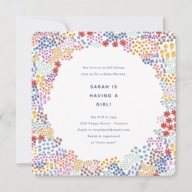 Blommor Fält Baby Shower Inbjudningar (Framsida)