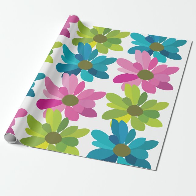 Blommor Färggranna Blommor Presentpapper (Utrullad)