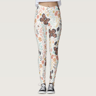 Blommor, fjäll och bin leggings