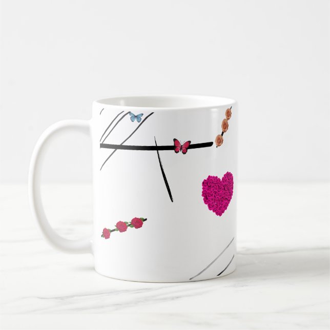 blommor fjäril kaffemugg (Vänster)