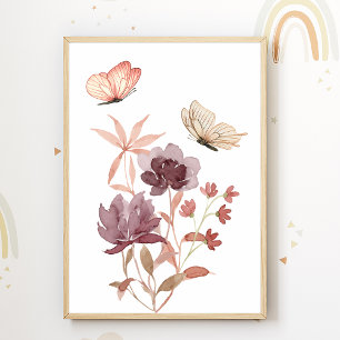 Blommor Fjäril Plantskola Affisch Barnkammarinredn