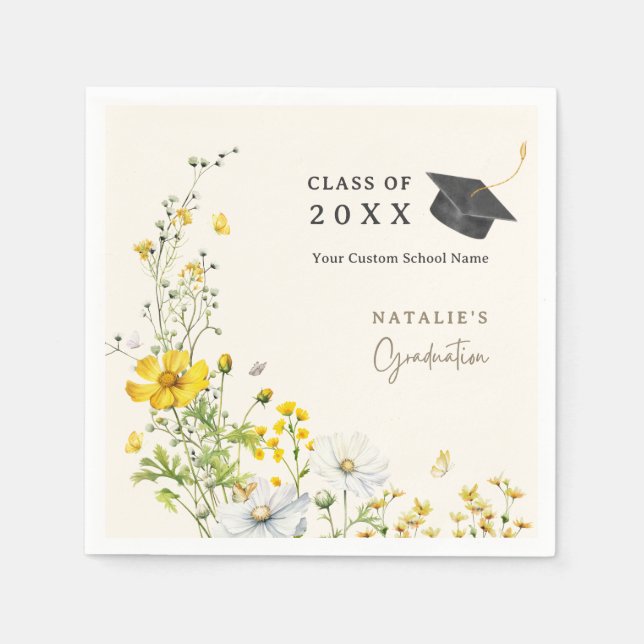 Blommor Fjärilar Examen Fest Pappersservett (Framsidan)