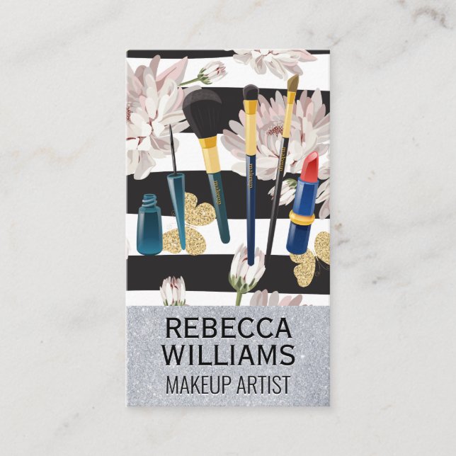 Blommor, fjärilar och Rand | Makeup-uppsättning Visitkort (Framsida)