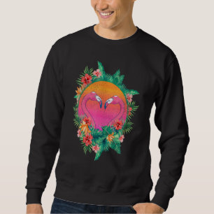 Blommor Flamingo Hjärta Tropisk Fågel Blommig Soln Lång Ärmad Tröja