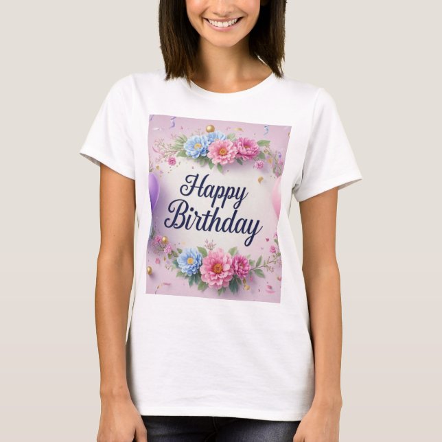 Blommor födelsedag, lyxig elegant extravagant t shirt (Framsida)