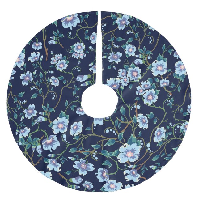 Blommor för barn: sömlös mörk blått julgransmatta borstad polyester (Framsidan)