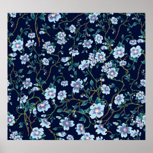 Blommor för barn: sömlös mörk blått poster