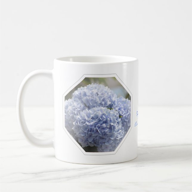 Blommor för blåttdiamantvanlig hortensia kaffemugg (Vänster)