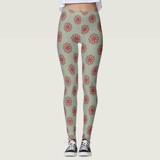 Blommor för Boho Hippiehjärta Leggings (Framsida)
