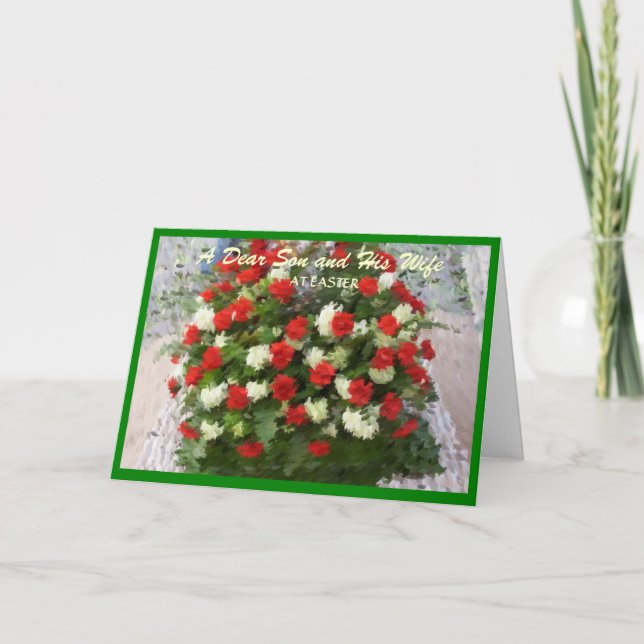 Blommor för glad påskson- och sonhustrukort helgkort (Framsida)