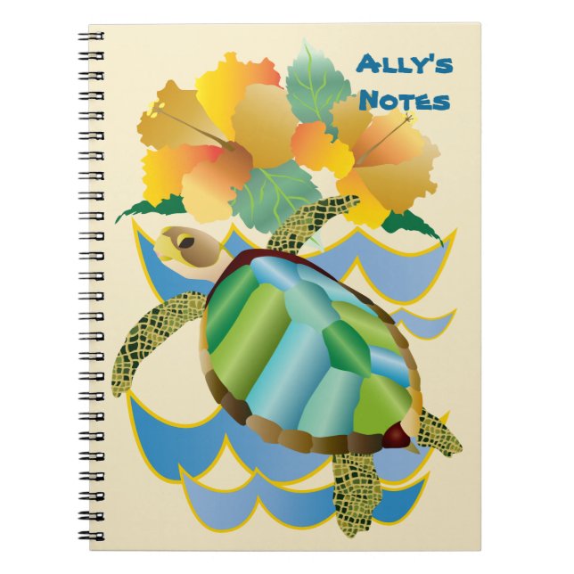 Blommor för hibiskus för nätt havssköldpadda anteckningsbok (Framsidan)