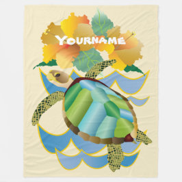 Blommor för hibiskus för nätt havssköldpadda fleecefilt