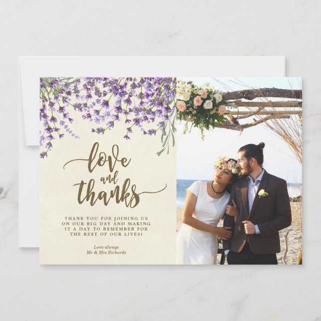blommor för kärlek- och tackfotokortlavendel tack kort (Framsida)