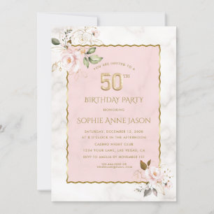 blommor för lyxRosa Marble 50 Birthday Inbjudningar