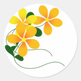 Blommor för Orange och Gult Runt Klistermärke