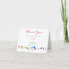 Blommor för regnbågetemafåglar som gifta sig tack kort