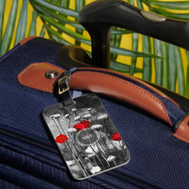 Blommor för röd poppies Black & White-Blommigt Bagagebricka