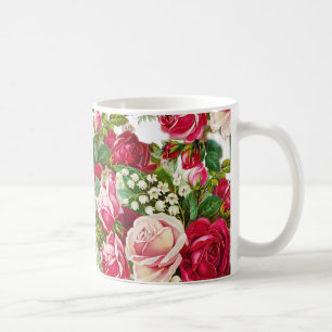 Blommor för röda pastellfärgade rosa ros för kaffemugg