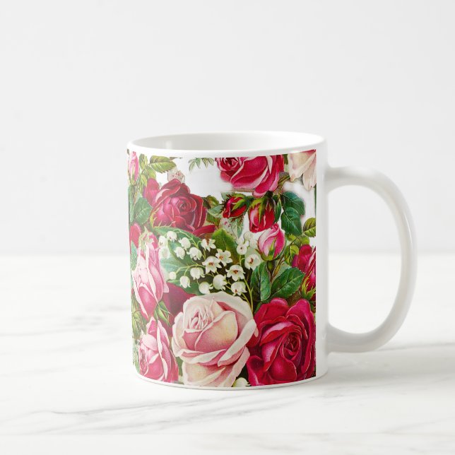 Blommor för röda pastellfärgade rosa ros för kaffemugg (Höger)