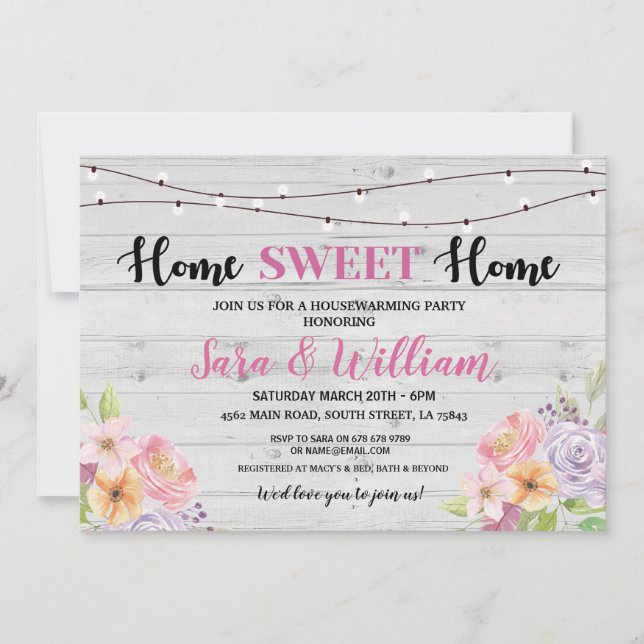 Blommor för rosor för grå färg för inflyttnings- inbjudningar (Framsida)