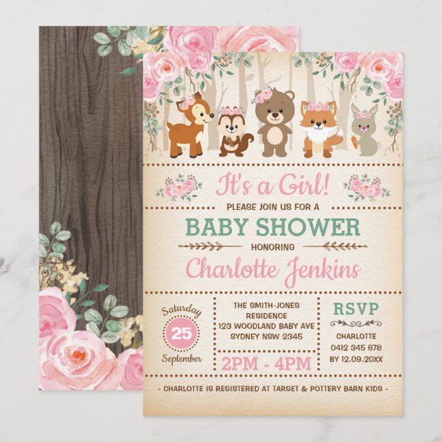  blommor för skog i Rustic Woodland Baby Shower Inbjudningar (Fram/baksida)