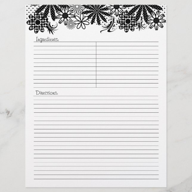 Blommor för svart och vitt ljus, recept Letterhead (Framsida)