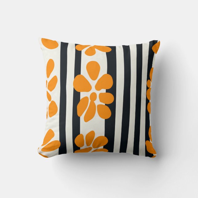 Blommor för svartvit Rand och Orange MOD Kudde (Framsida)