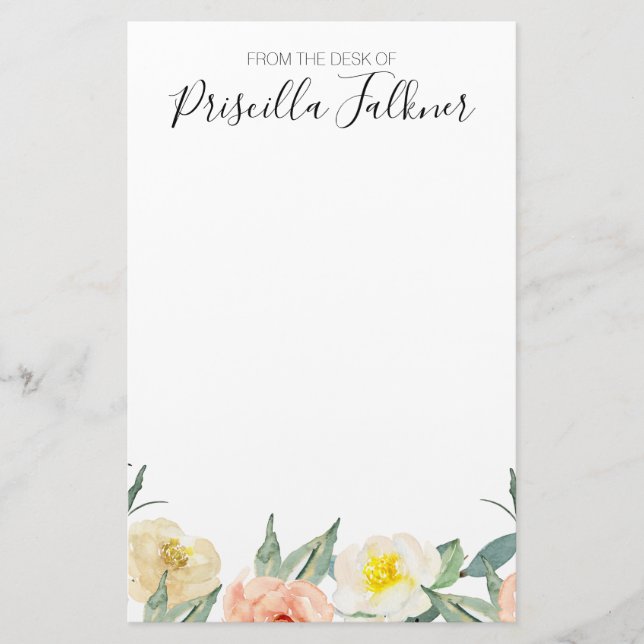 Blommor för vattenfärg från skrivbordet brevpapper (Framsida)