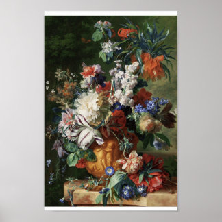 Blommor för Vintage av blommor i Vas Art Poster