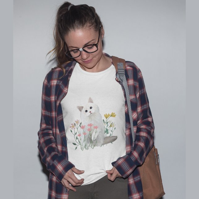 Blommor för vit katt Abstrakt T Shirt (Skapare uppladdad)