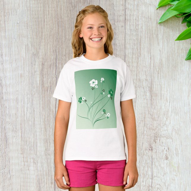 Blommor för vit och Grönt T Shirt (Skapare uppladdad)