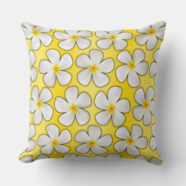 Blommor för vit och Gult på Gult Kudde (Framsida)