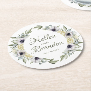 Blommor för vit och persikofärgad Shabby-chic Underlägg Papper Rund