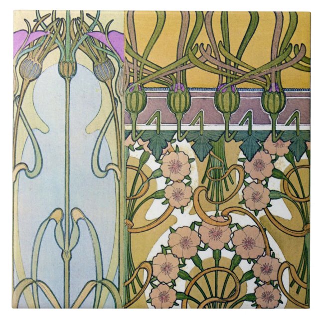 Blommor från Art nouveau Stil, Mucha Kakelplatta (Framsidan)