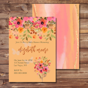 Blommor från babydusch rosa Peach-trädgården Inbjudningar