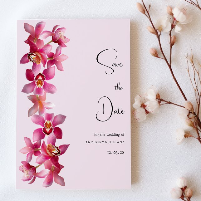 Blommor från botaniska rosan burgundi orchids Spar Inbjudningar (Botanic pink burgundy orchids flower Save the Date )