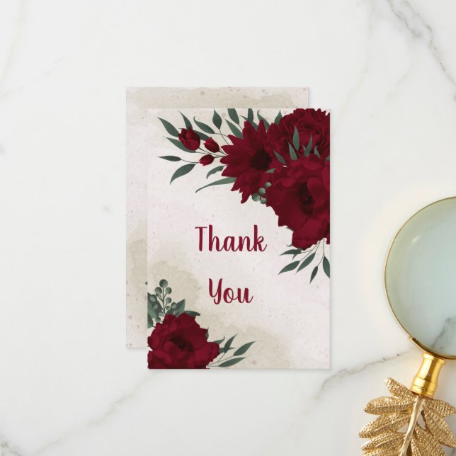 Blommor från Burgundy greenery Tack Kort (Fram/Back In Situ)