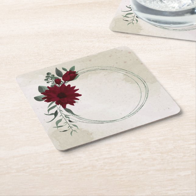 Blommor från Burgundy greenery Underlägg Papper Kvadrat (Vinklad)