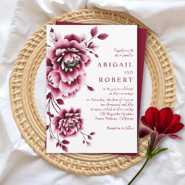 Blommor från Burgundy och rosa blommigt bröllop Inbjudningar