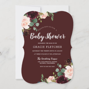 blommor från Burgundy Red Vin Baby Shower Inbjudningar