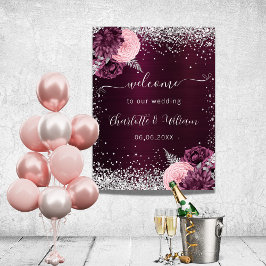 Blommor från Burgundy silver rosa välkomnar bröllo Poster